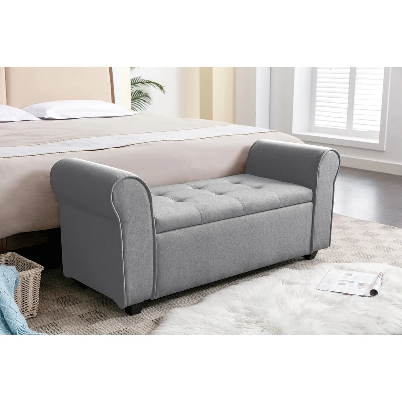 Porthos Home Tufted Fabric Flip Top Storage Bench with Arms