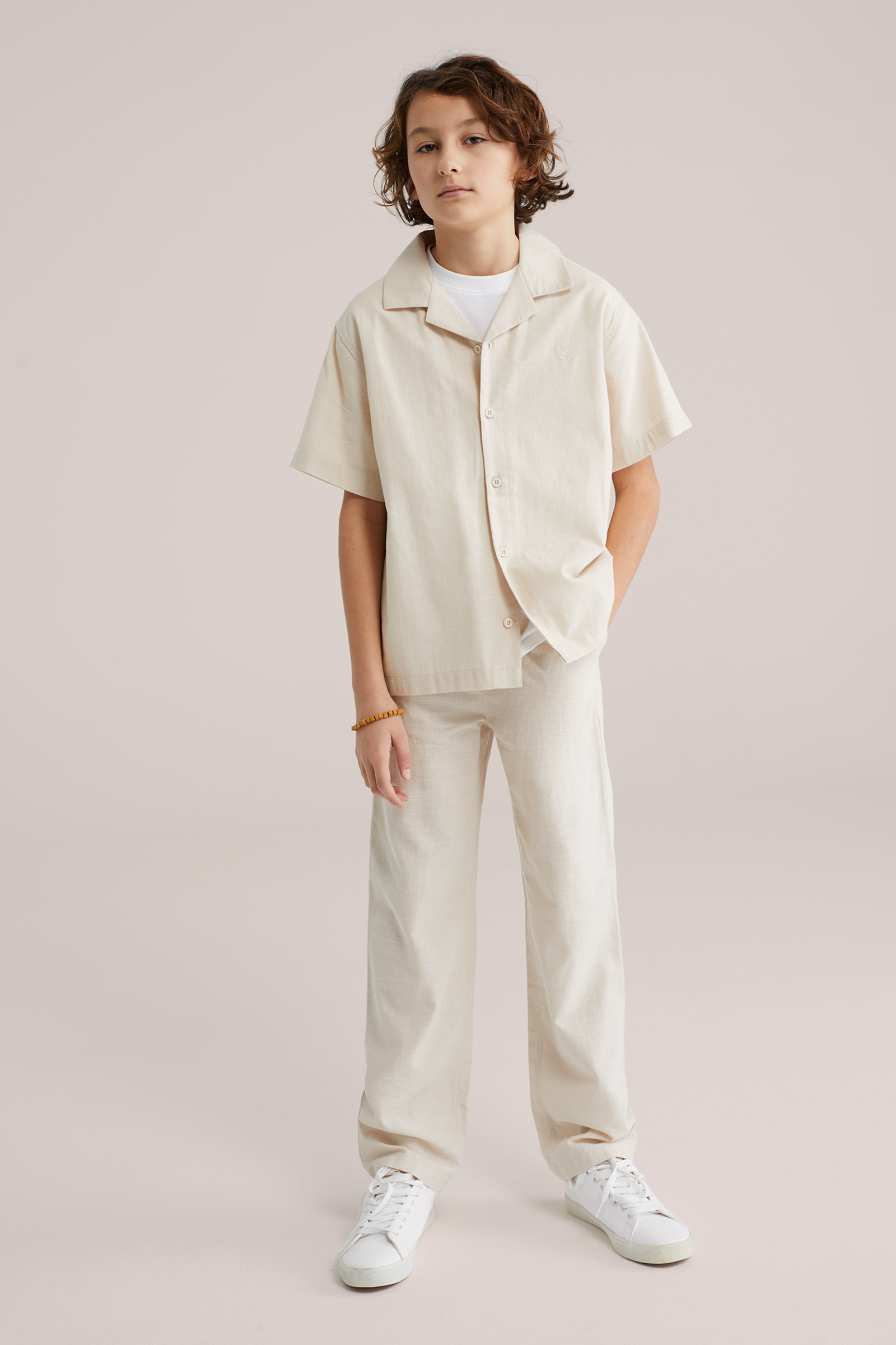 Jongens overhemd met linnenlook en embroidery