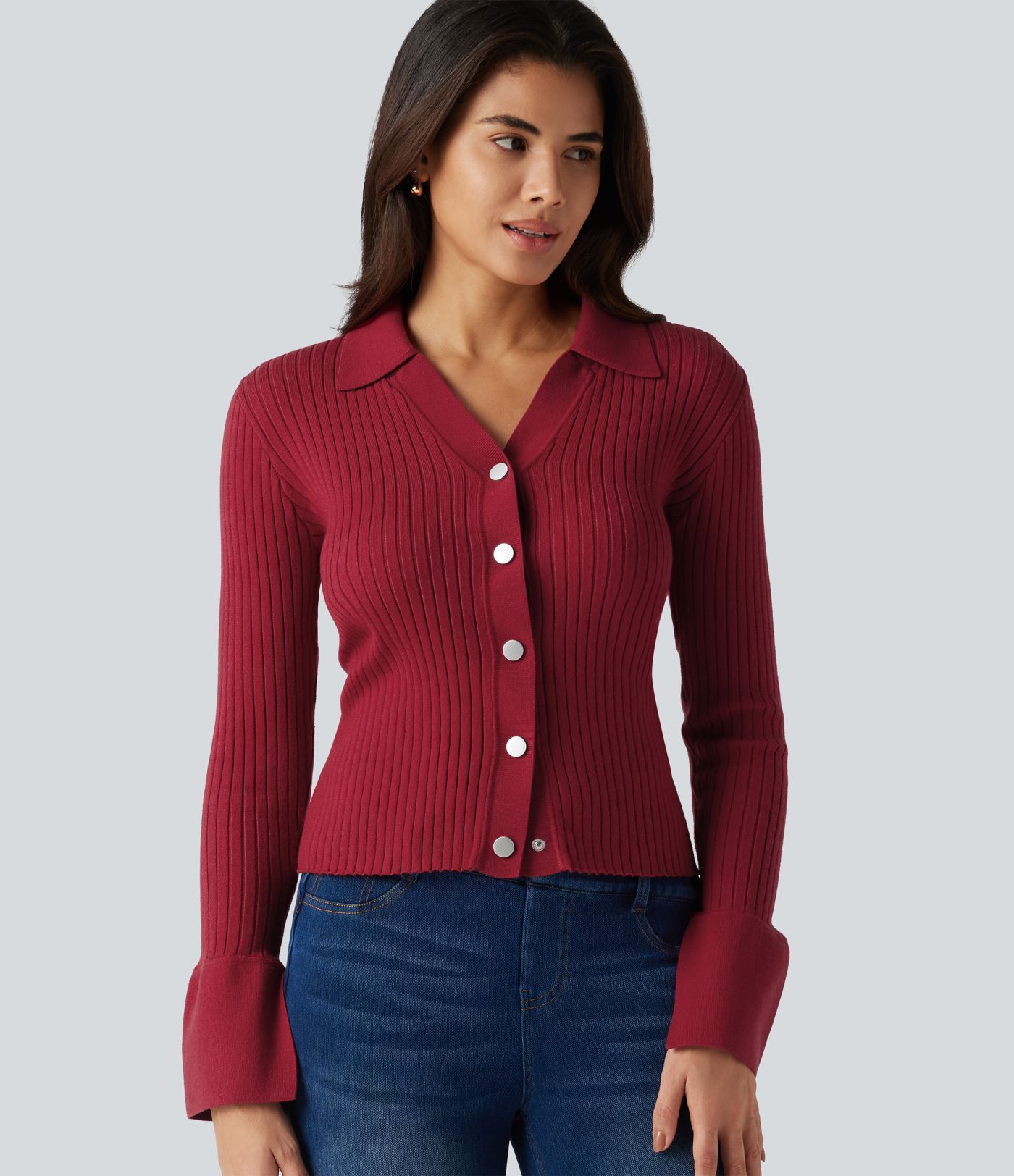 Cardigan de bureau à col V et manches longues