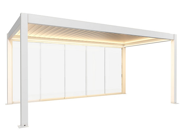 Paroi coulissante latérale pour pergola bioclimatique blanche en verre, gris foncé Biohort 4m