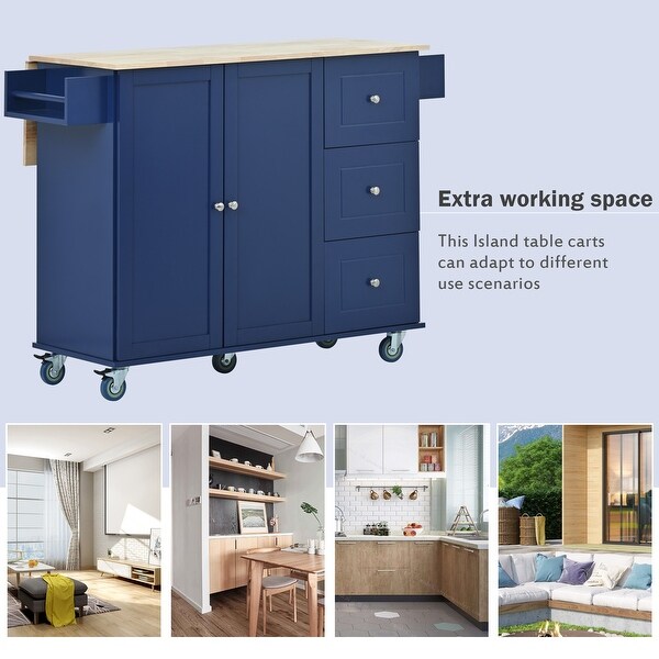 Rolling Mobile Kitchen Island with Drop Leaf and Locking Wheels