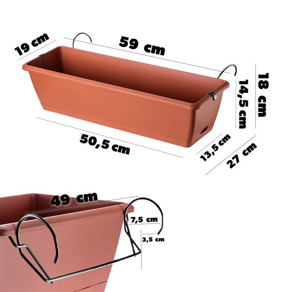 Kadax Skrzynka Balkonowa 60cm Doniczka z Uchwytami