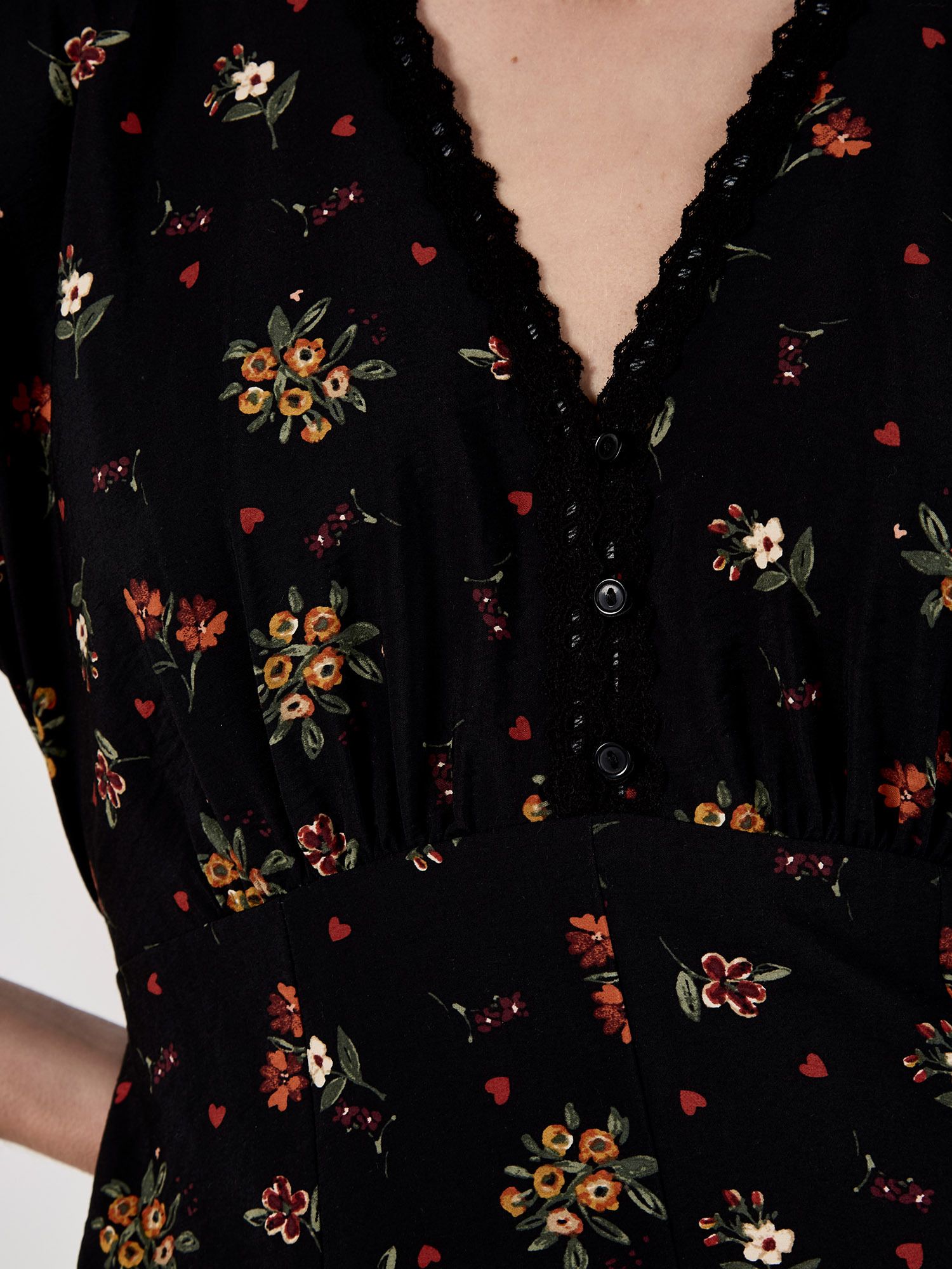Apricot Floral Heart Midi Dress