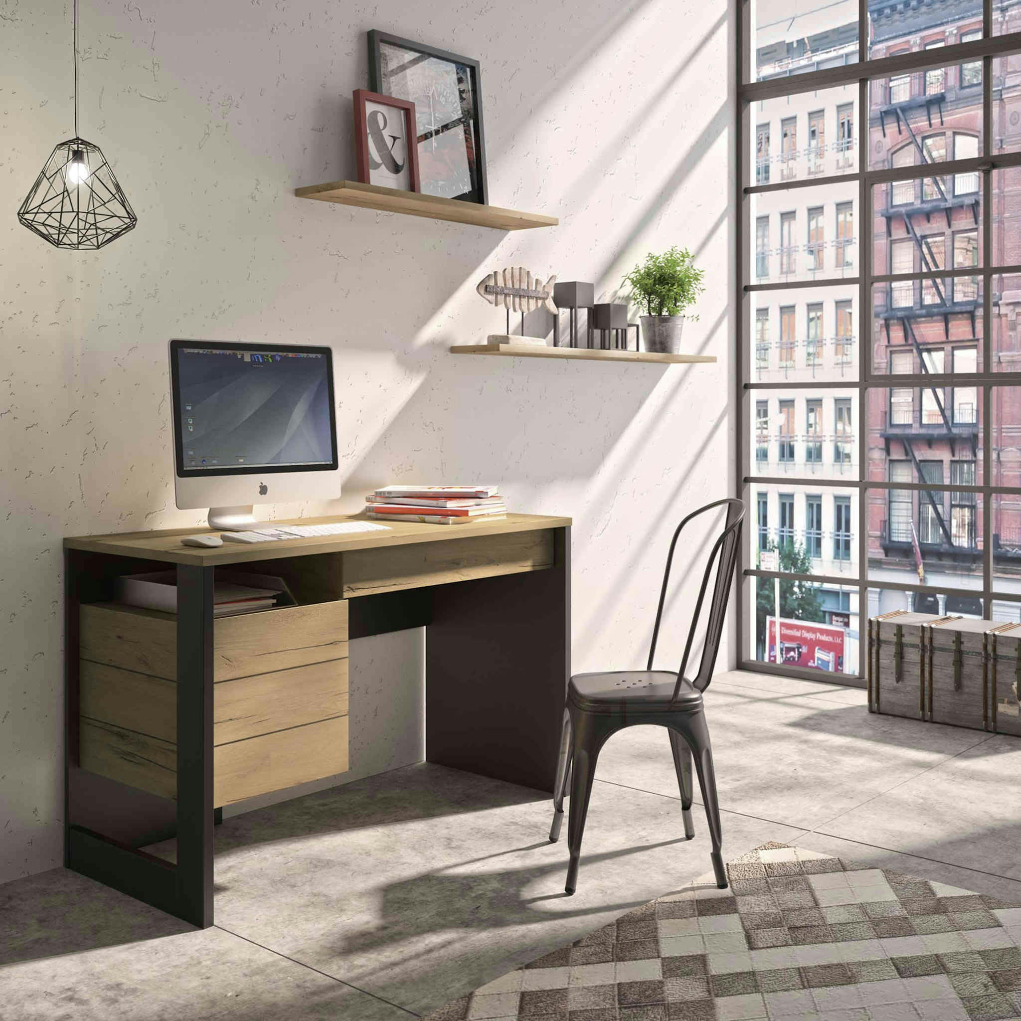 - Bureau 1 porte, 1 tiroir bois naturel