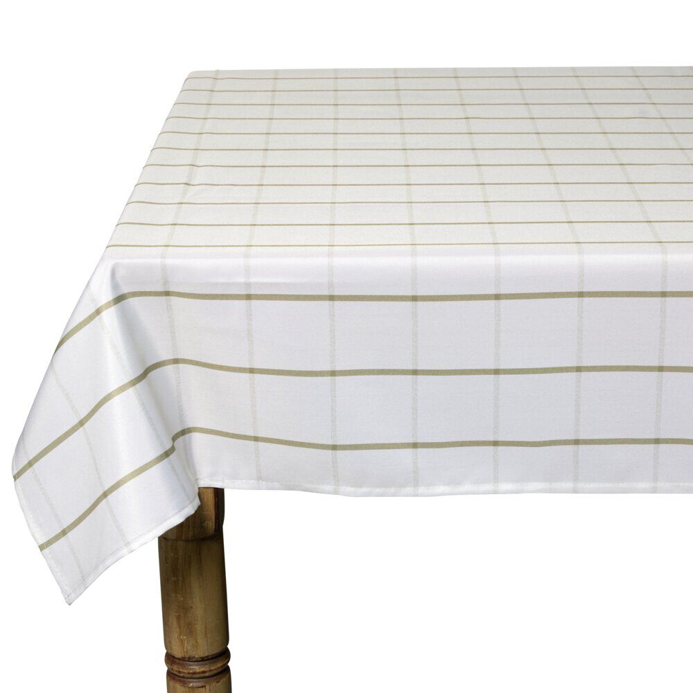 Nappe rectangulaire polyester blanche liseré kaki 150x250cm