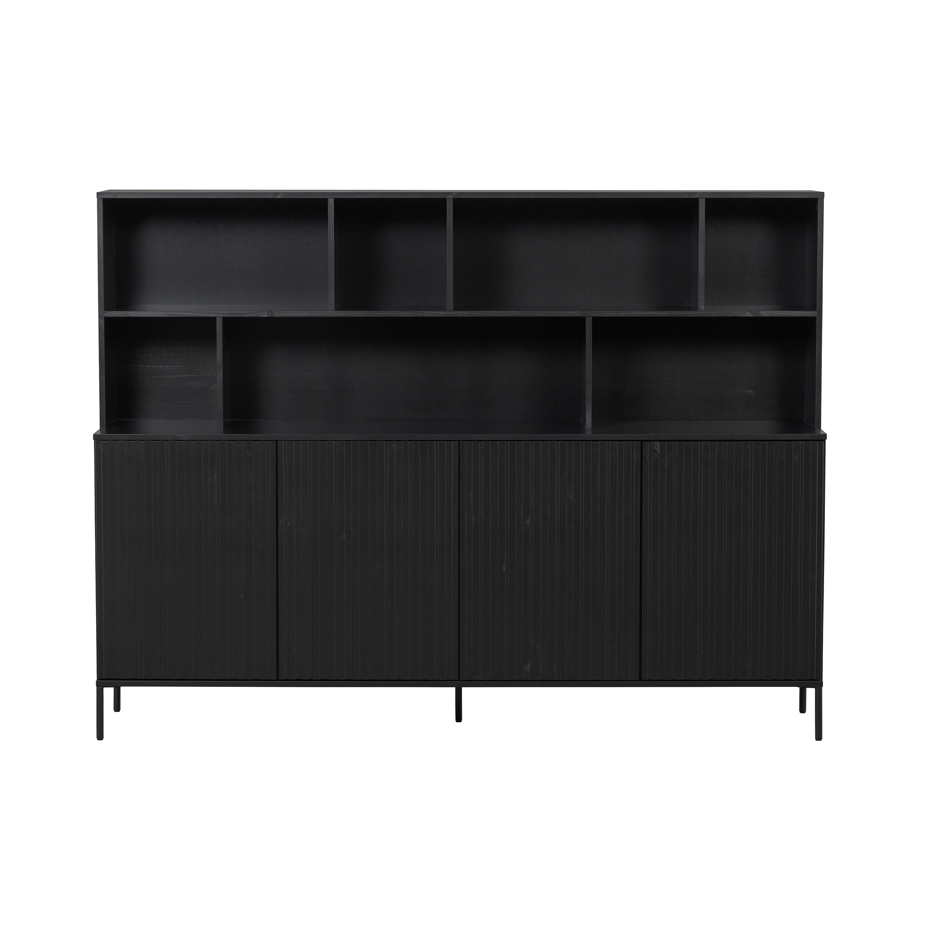 WOOOD New Gravure Wandkast B 200 cm - Grenen - Zwart