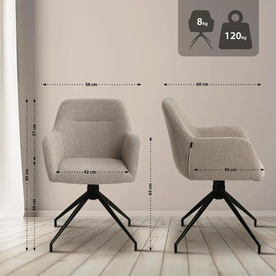 CLP Eetkamerstoel Merlinda zwart Frame - Stof - taupe