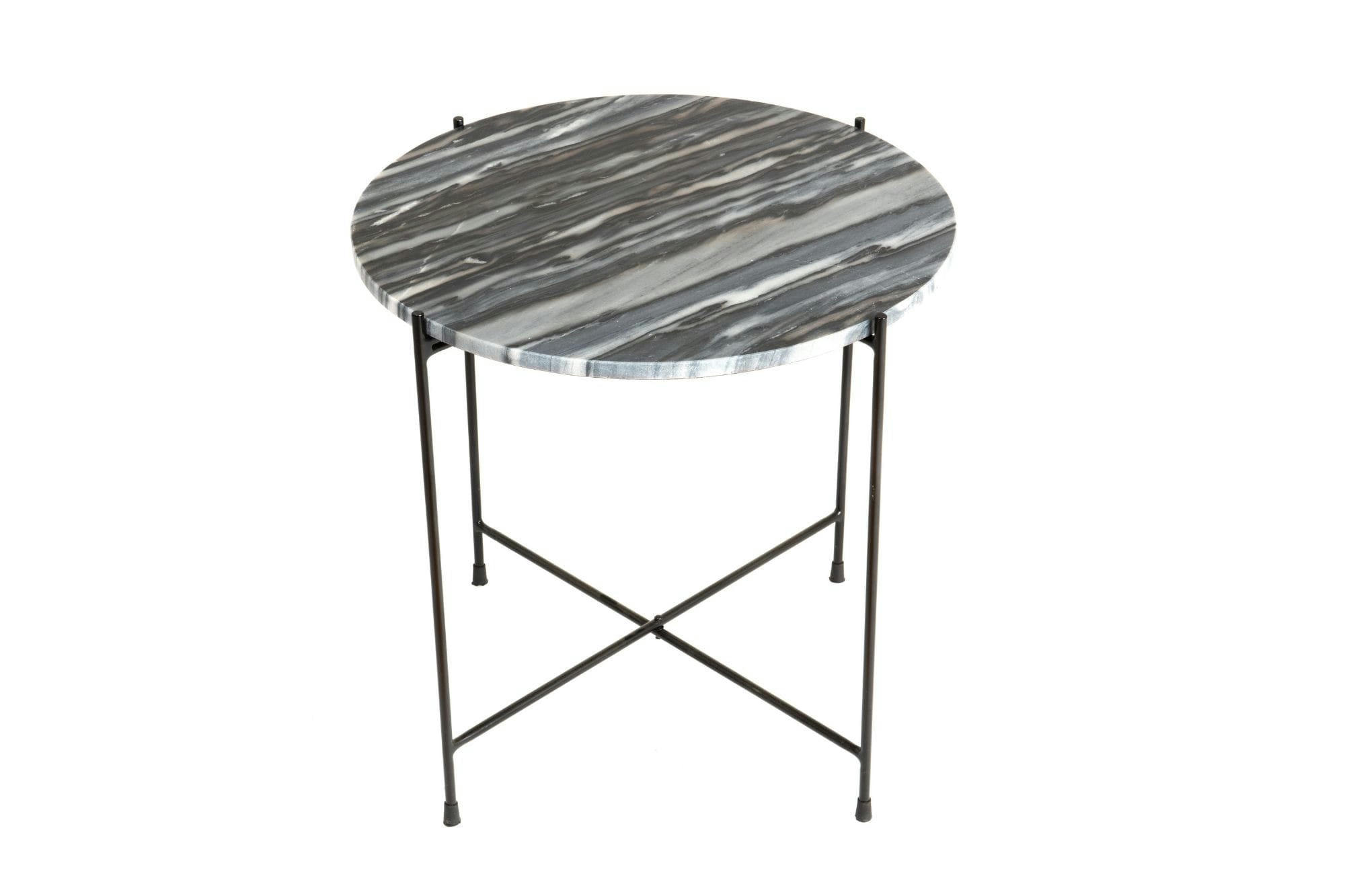 MELBA - Table basse ronde en marbre et pieds en métal noir D50
