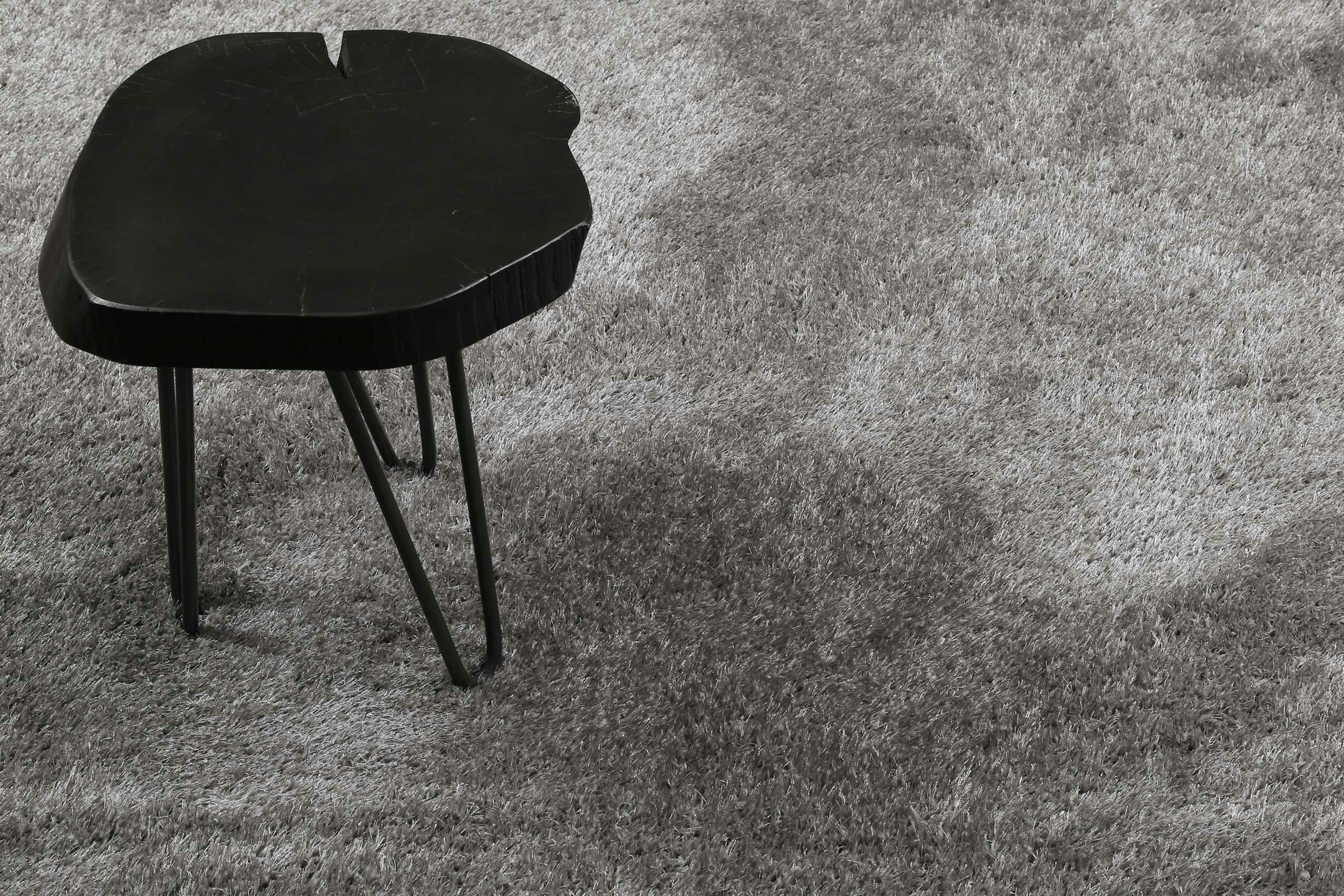 #SWAGGER SHAG - Tapis rond poils longs doux brillant gris clair 80 rd.