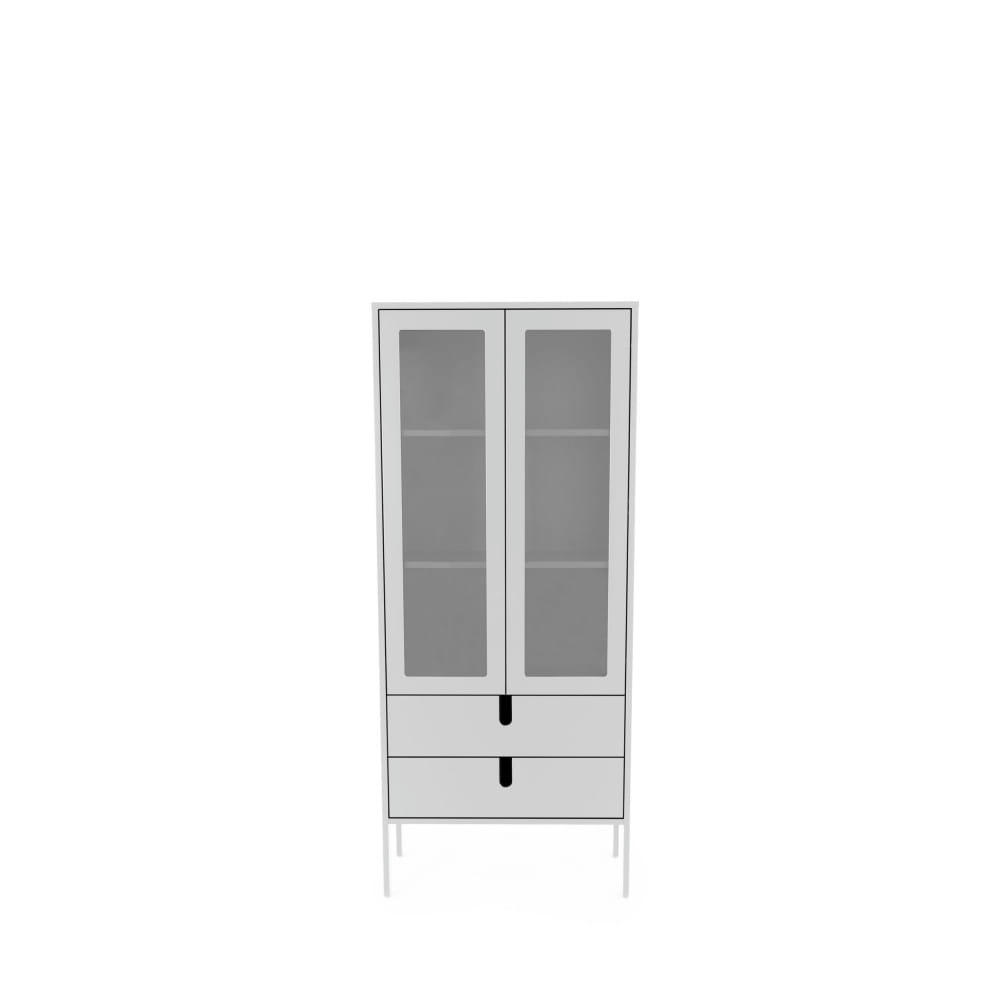 UNO - Vitrine en bois 2 portes 2 tiroirs H178cm blanc
