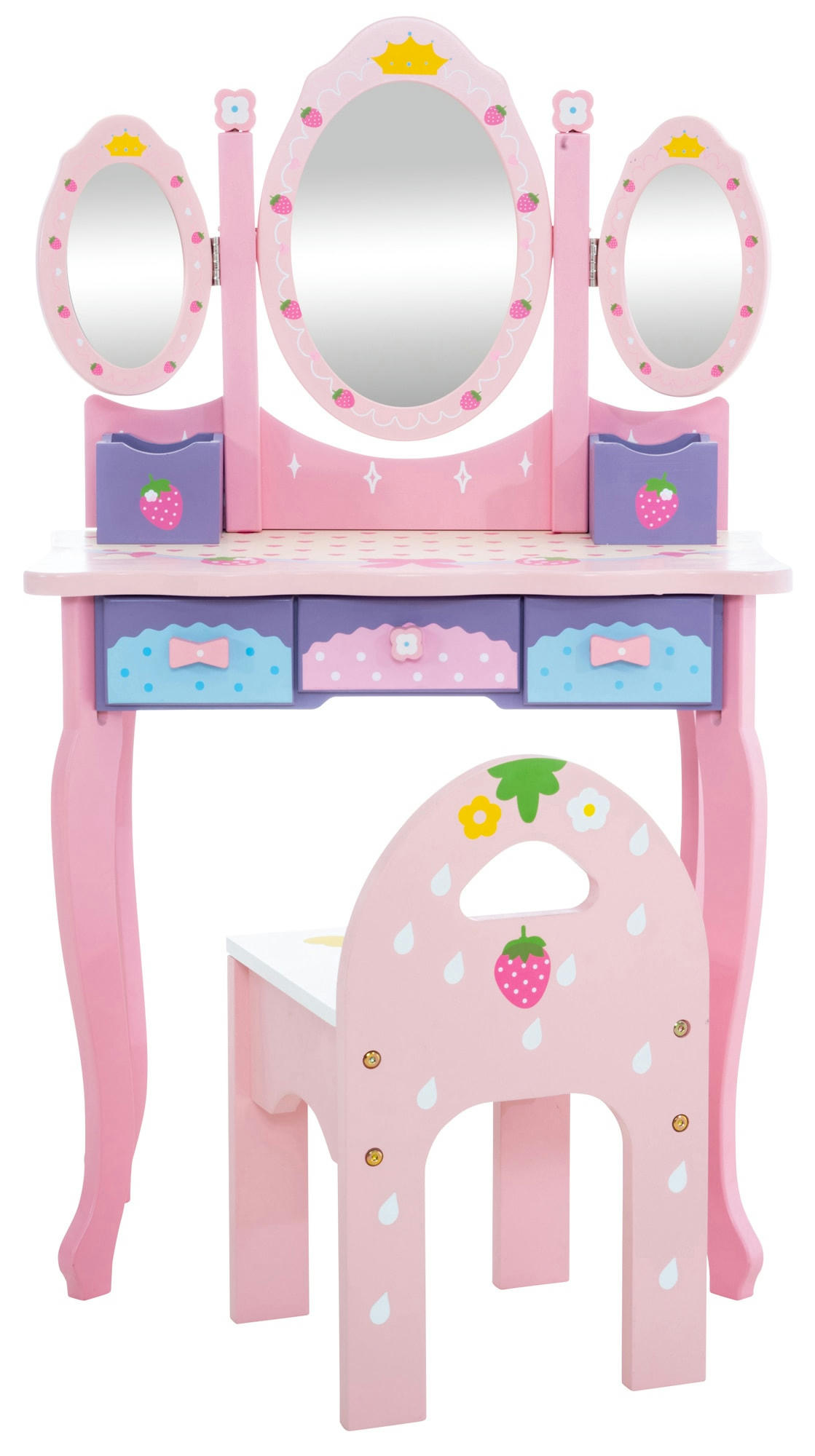EMILIA - Coiffeuse pour enfant avec tabouret en bois Rose
