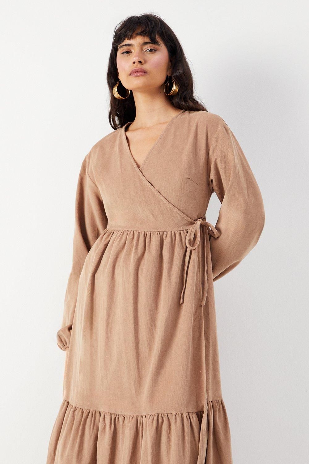 Warehouse Baby Cord Wrap Midi Smock Dress