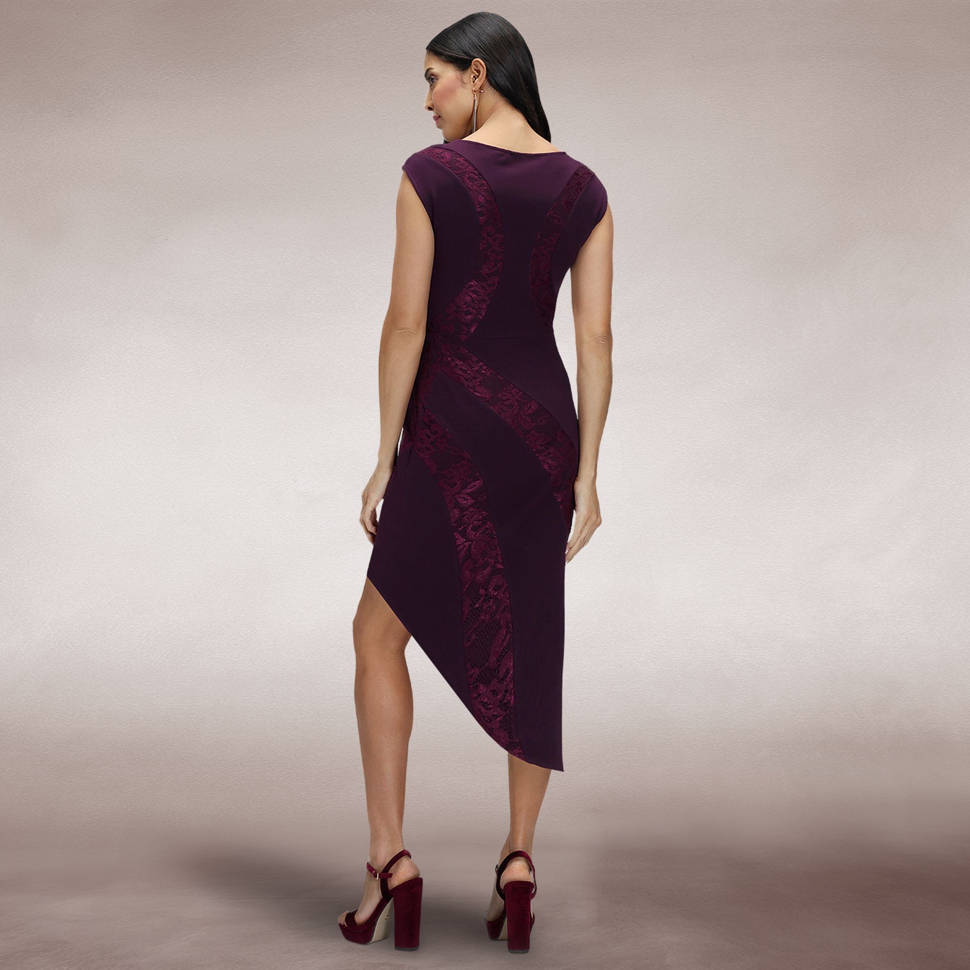 Hot Squash Bodycon Dress with Lace Panelling
