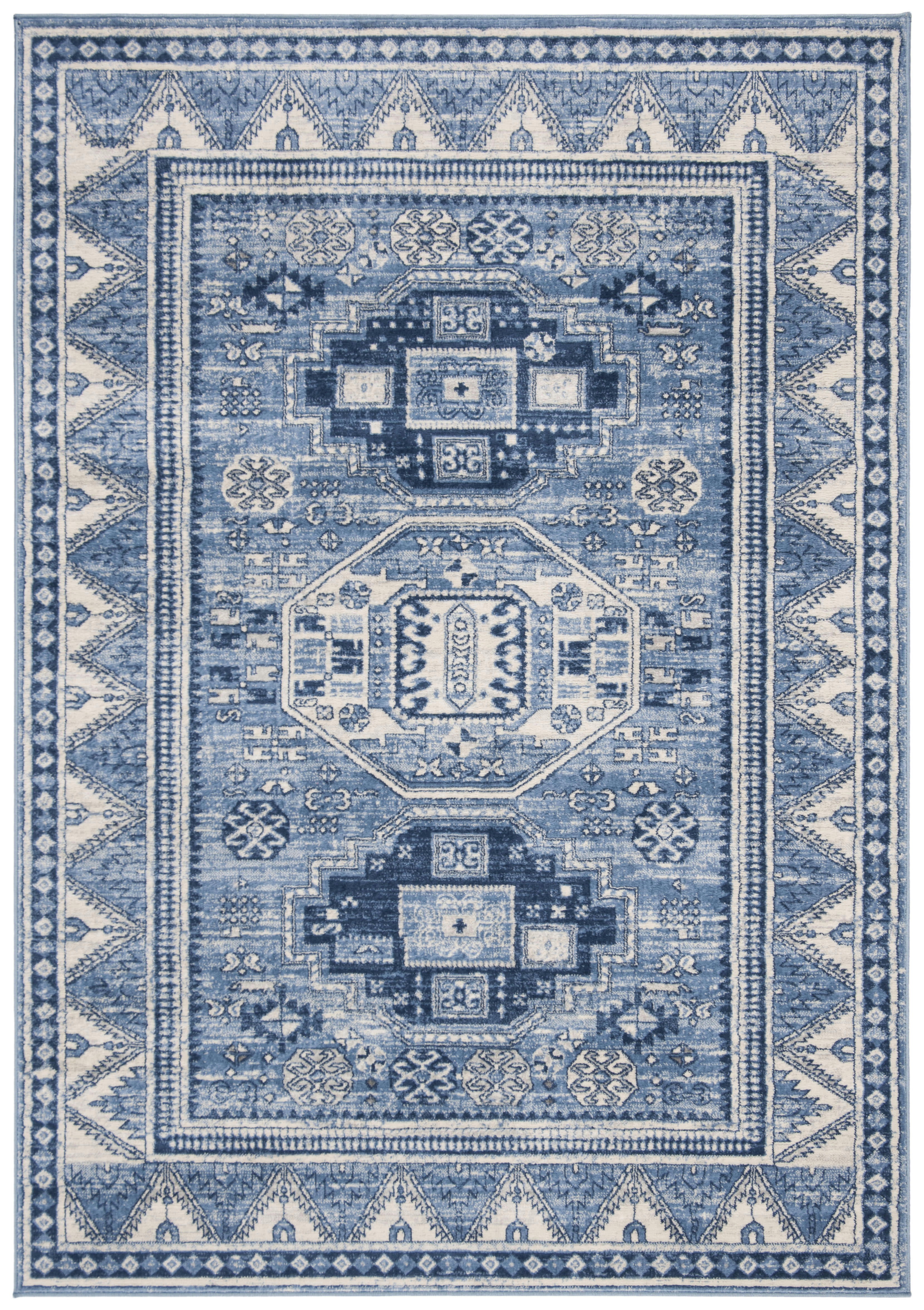 KAZAK - Tapis de salon interieur en bleu & gris, 122 x 183 cm