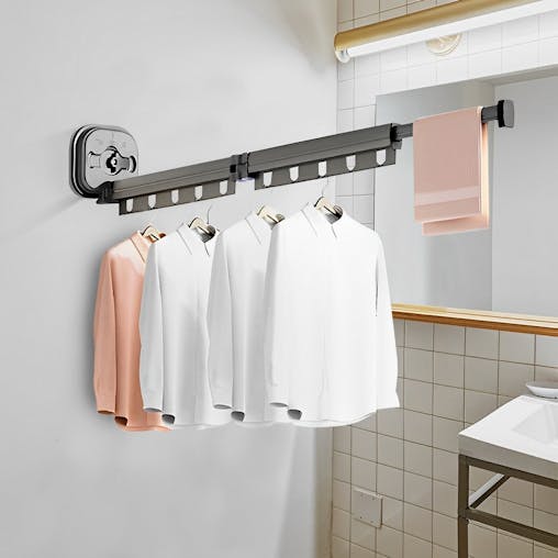 SOGA 2X 93.2cm Suction-Mounted Retractable Clothing Drying Rack Foldable Hanger