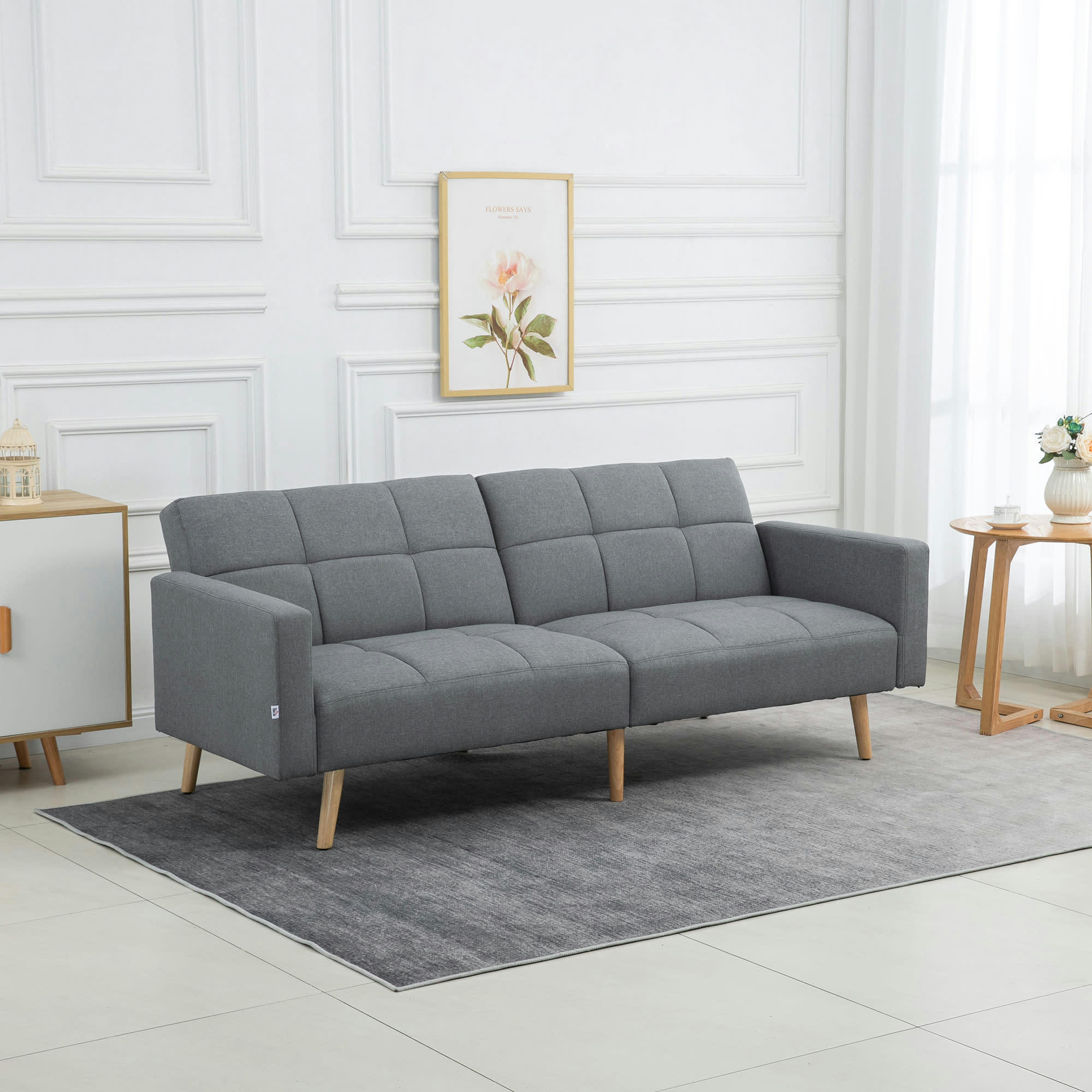 - Canapé convertible inclinable 2 places design scandinave tissu gris