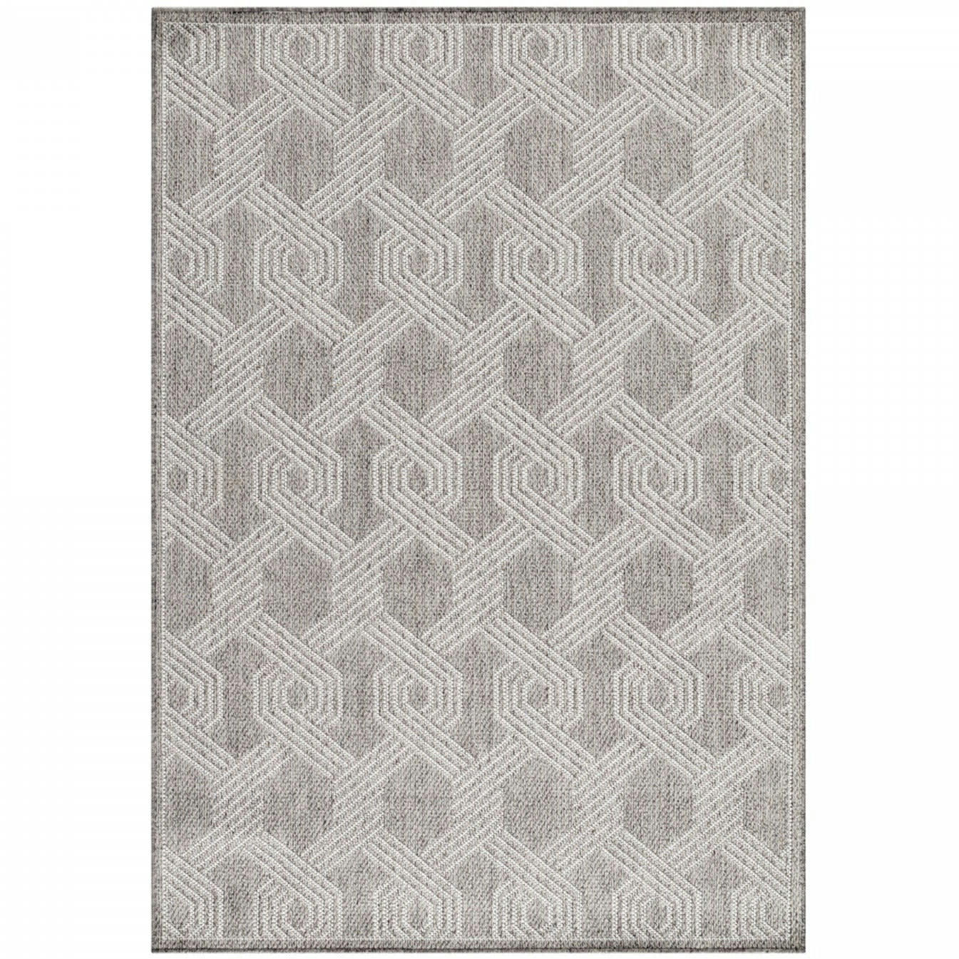 TRESS - Tapis extérieur tissé plat gris et greige 140x200cm