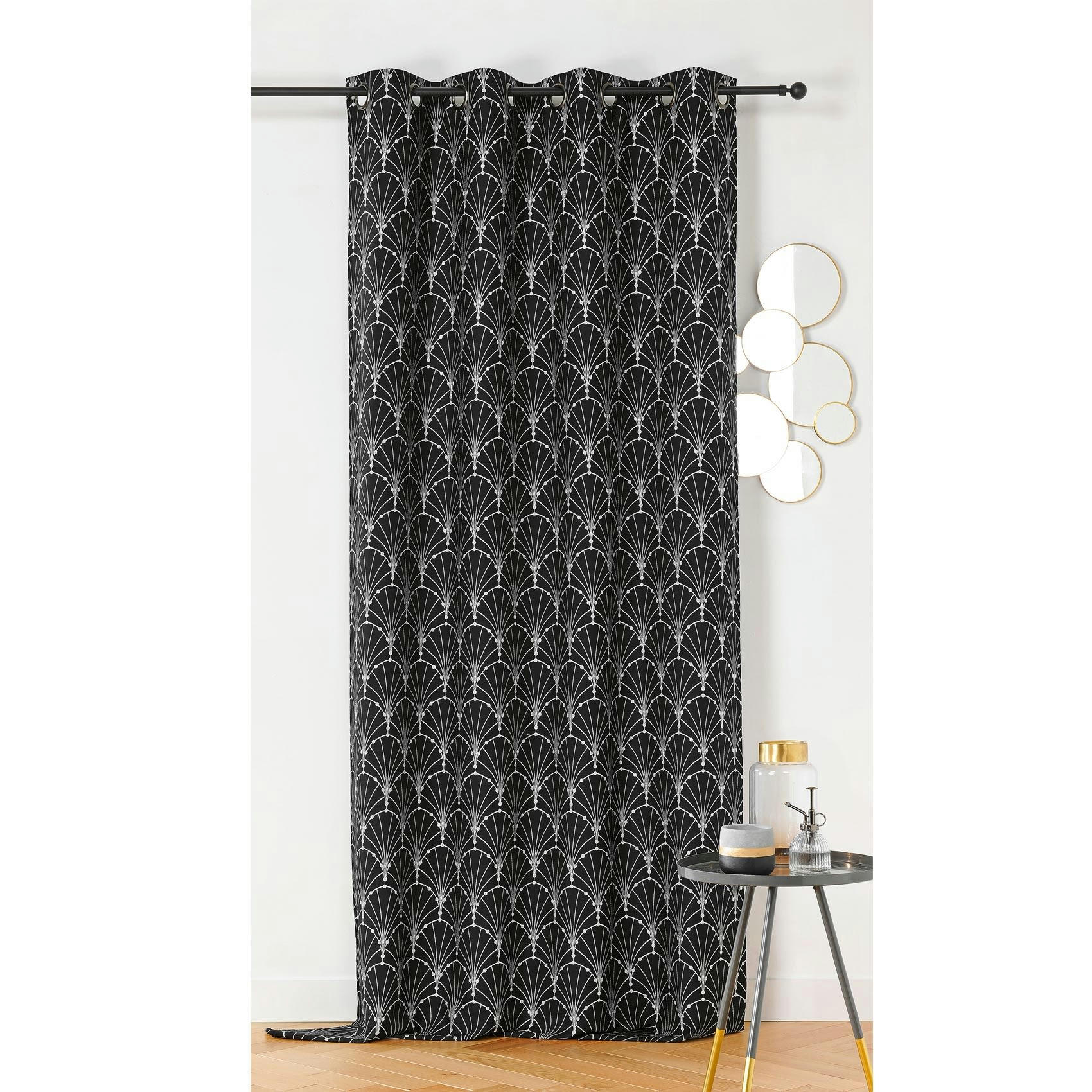 - Rideau aux impressions métallisées polyester argent 140x260 cm