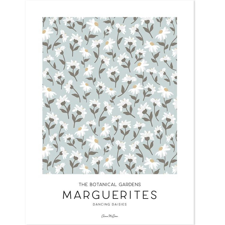 PICNIC DAY - Affiche Marguerites bleu clair (30 x 40 cm)