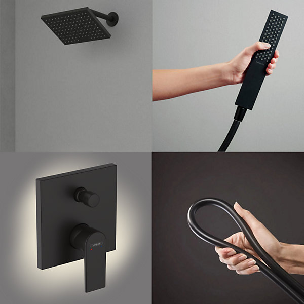 Colonne de douche encastrée mécanique HANSGROHE Vernis Shape Douche de tête Vernis Shape Flexible Isiflex Douchette PulsifyE noir
