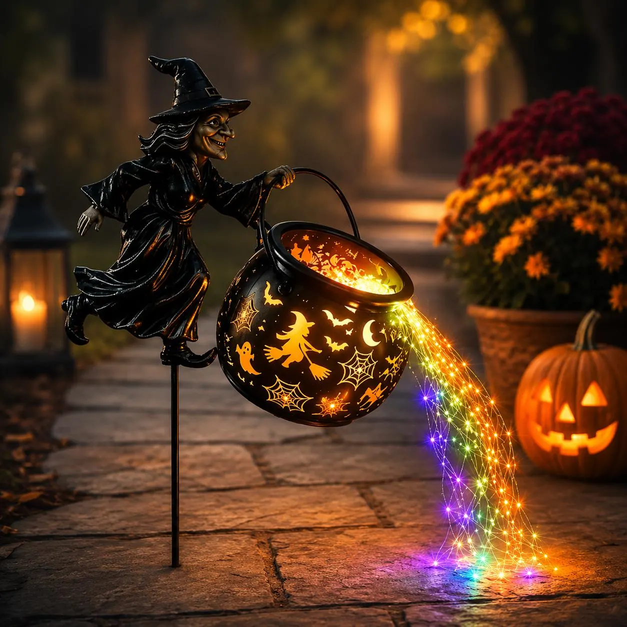 Solar Powered Witch Cauldron Light, Bubbling Potion Halloween Garden Decor, Outdoor Yard Gift
