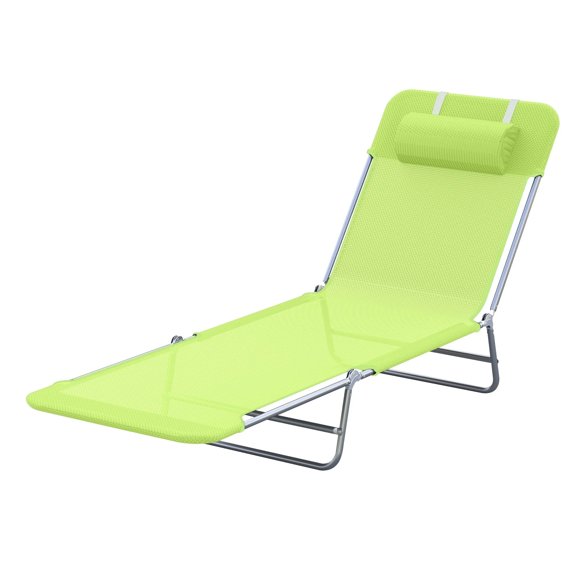 Outsunny Portable Sun Lounger, Folding Chaise Lounge Chair w/ Adjustable Backrest & Pillow for Beach, Poolside and Patio, Green