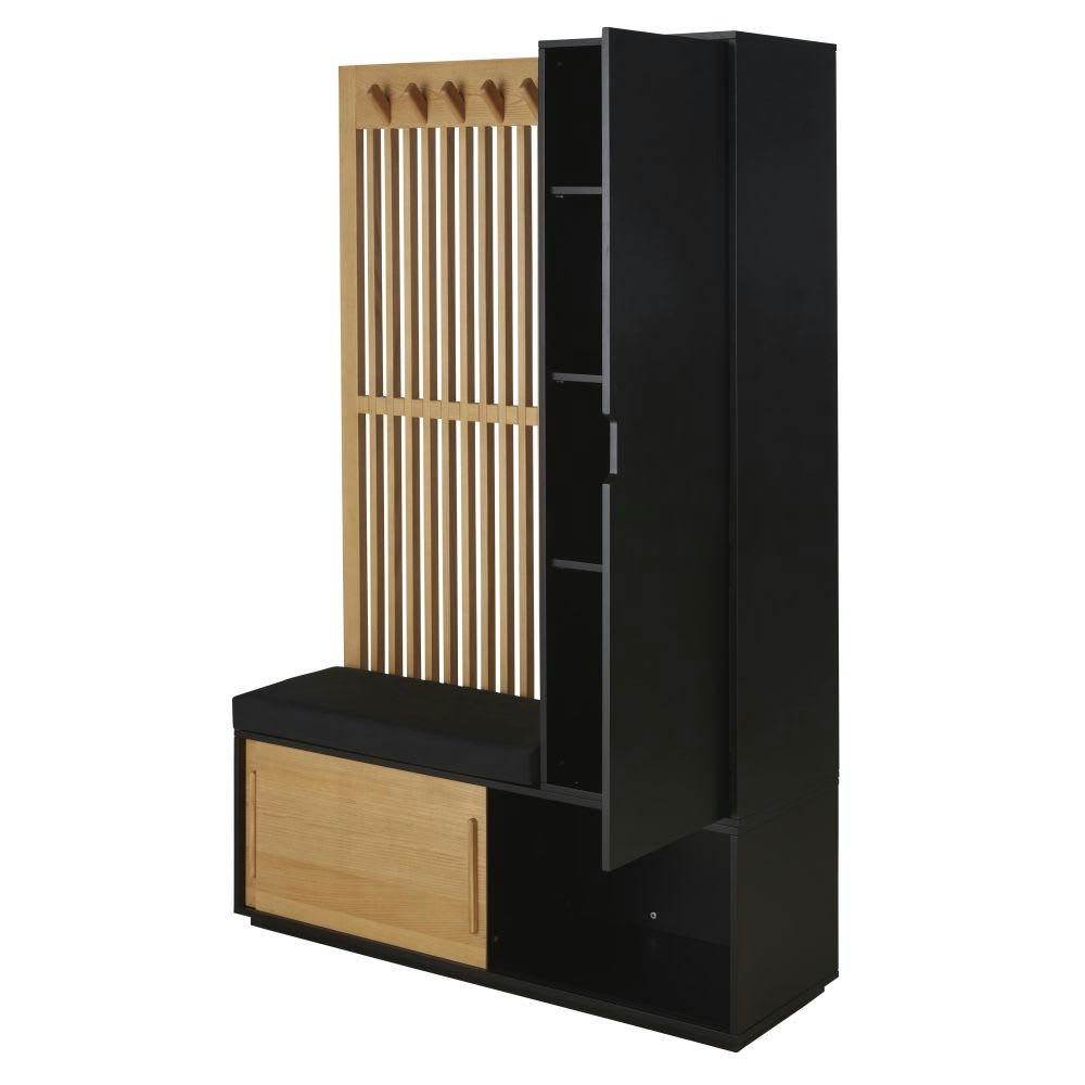 Scilo - Vestiaire 3 portes avec portant en bois de frêne gris anthracite et noir