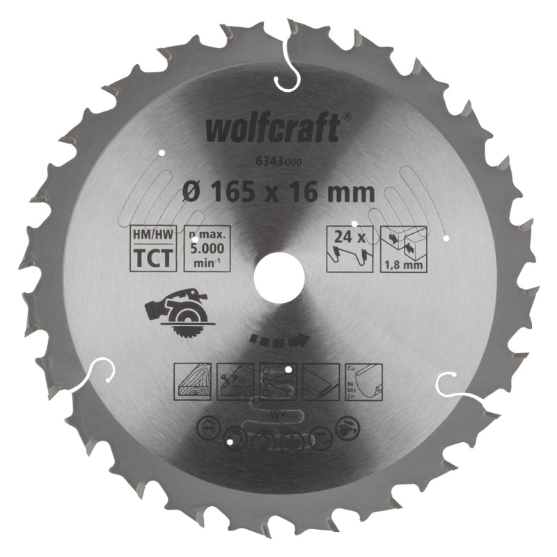 Lame de scie circulaire CT 24 dents Ø 165 x 16 x 1,8 mm WOLFCRAFT
