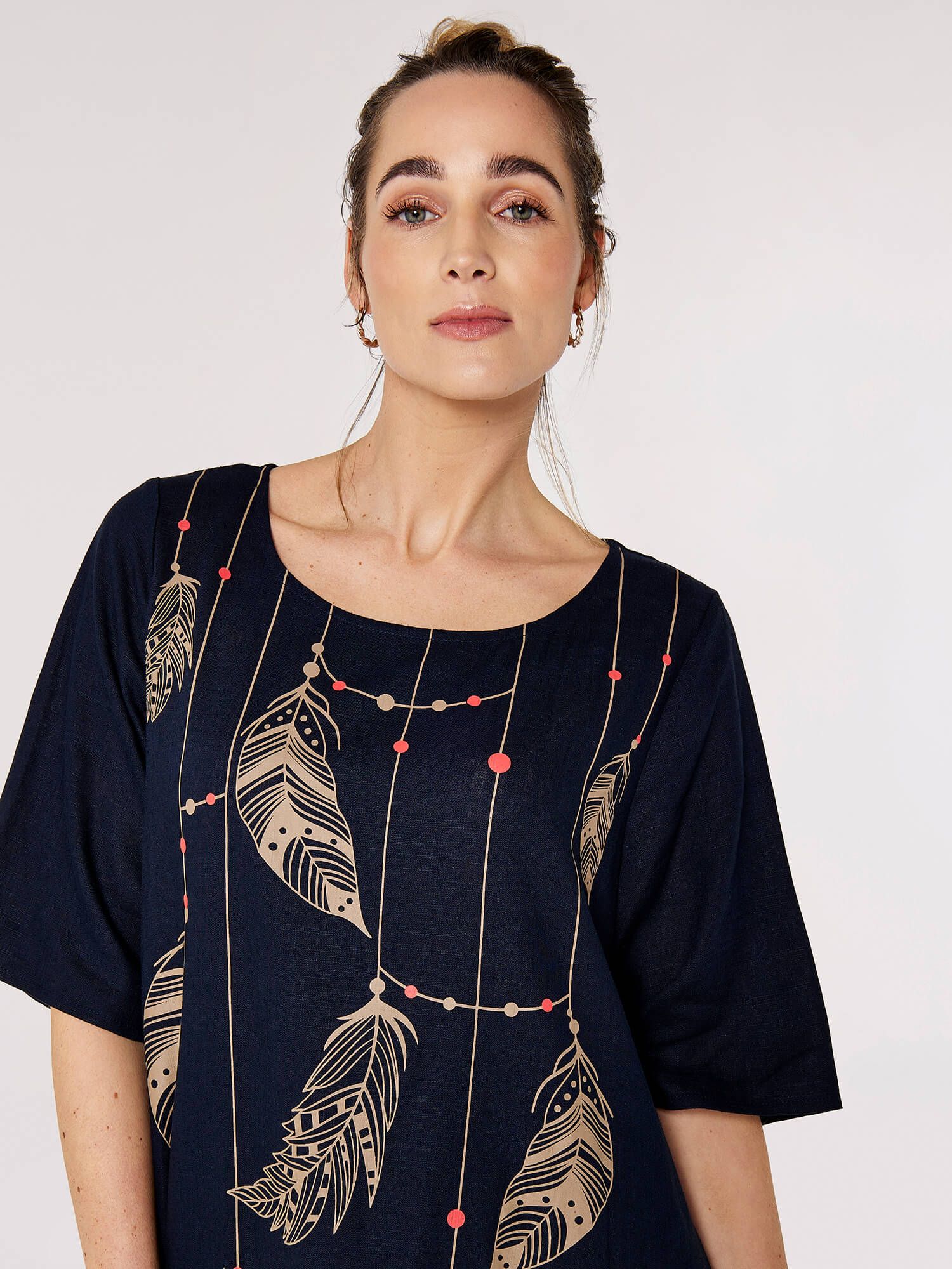 Apricot Necklace Print Midi Dress