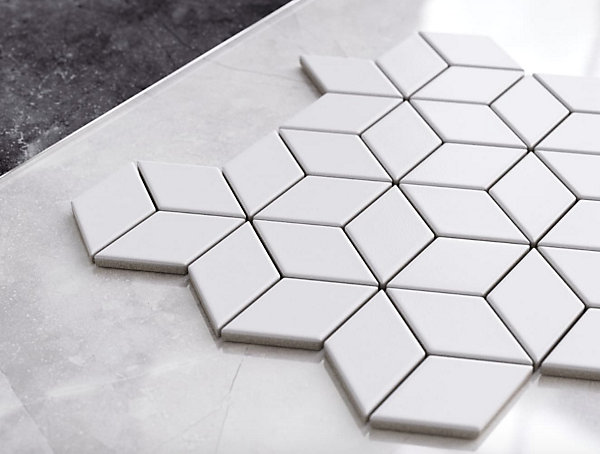 Mosaïque sur résille pour salle de bain et cuisine en céramique 26.5 cm x 30.5 cm - White geometric cebes