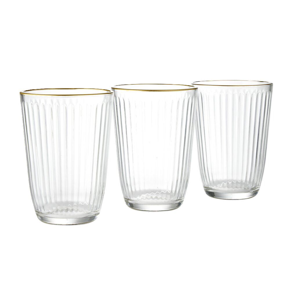 Verre haut strié bord doré 39,5cl Ø8,5cm H12cm