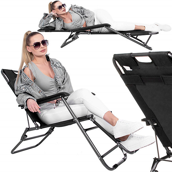 Chaise longue de jardin zéro gravité pliante en métal pour balcon et terrasse noire