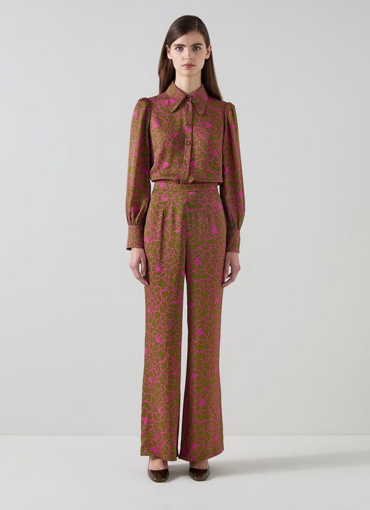 Sonya Olive & Magenta Peony Print Blouse