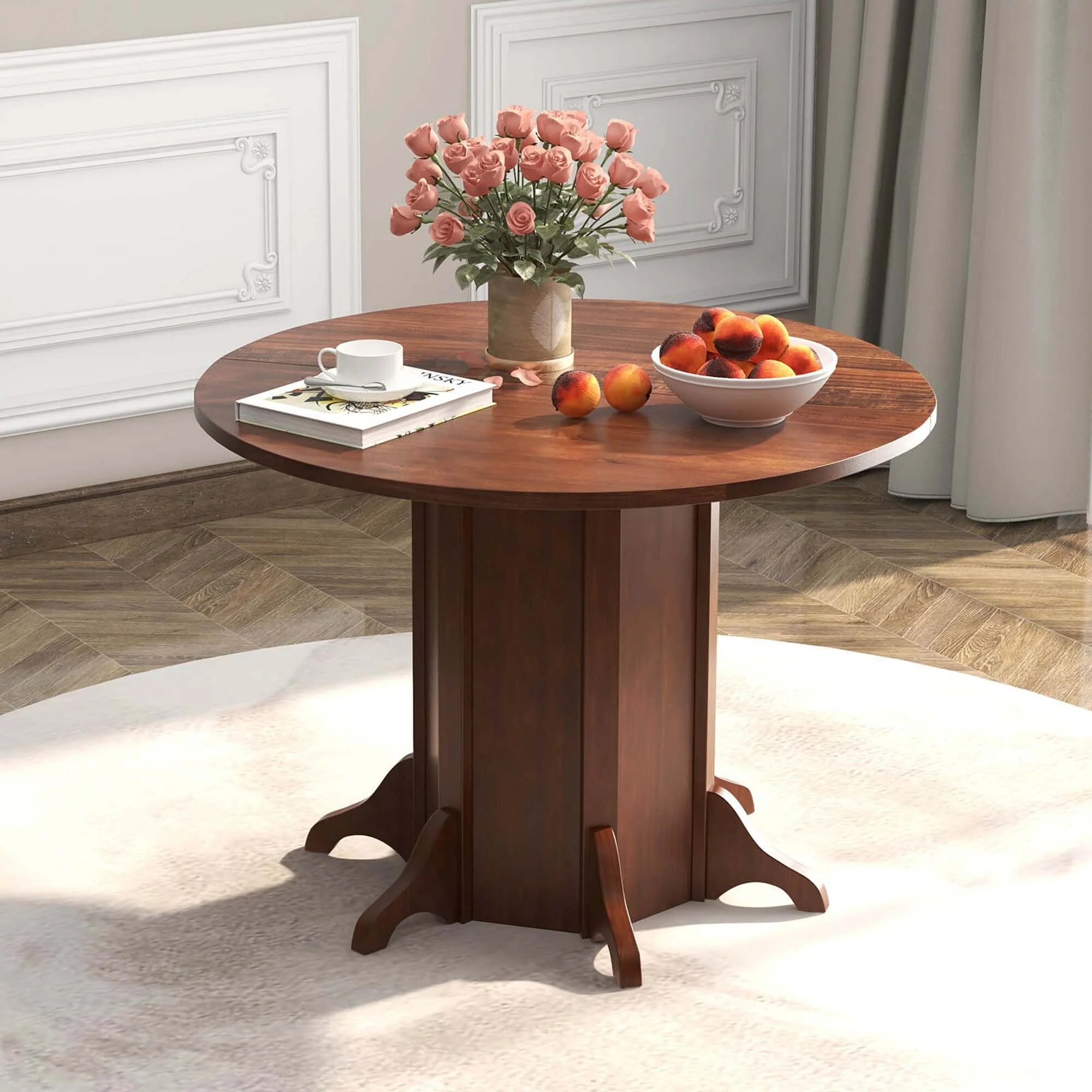 Costway 42 Wooden Kitchen Table Round Dining Table with Pedestal Base - See Details
