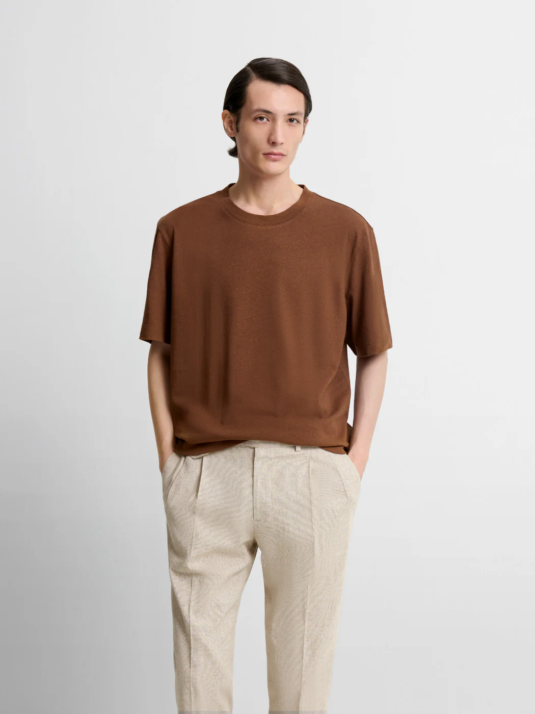 T-shirt col rond en coton lin