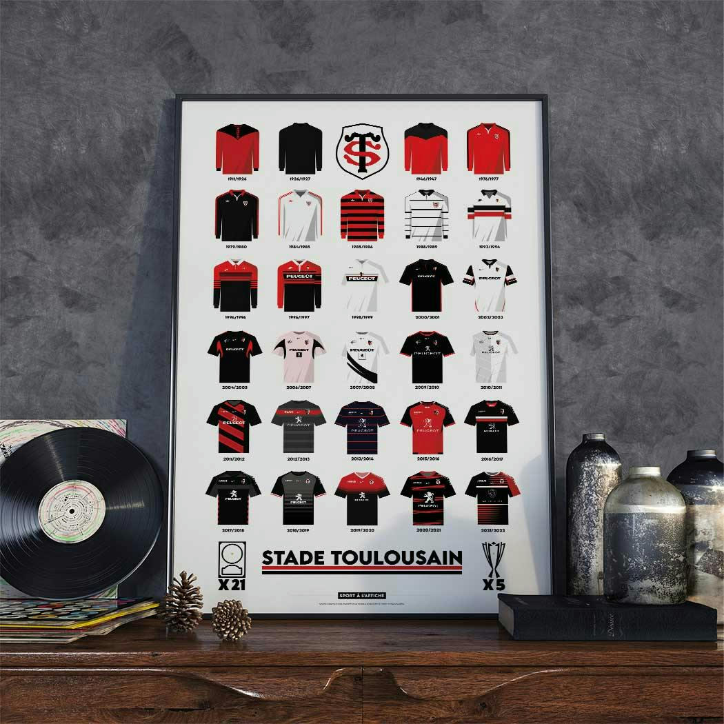 RUGBY - Affiche Stade Toulousain - Maillots Historiques 30 x 40 cm