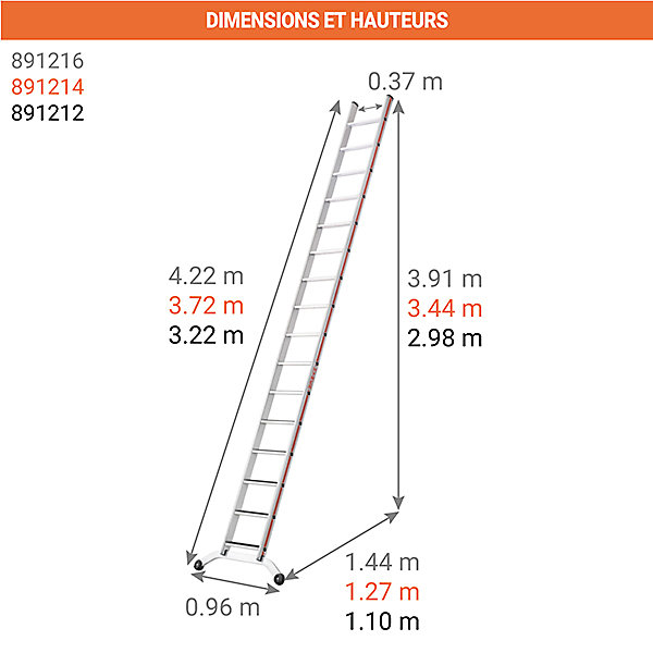 Echelle simple 12 marches antidérapantes R13 - Hauteur à atteindre 2.98m - 891212