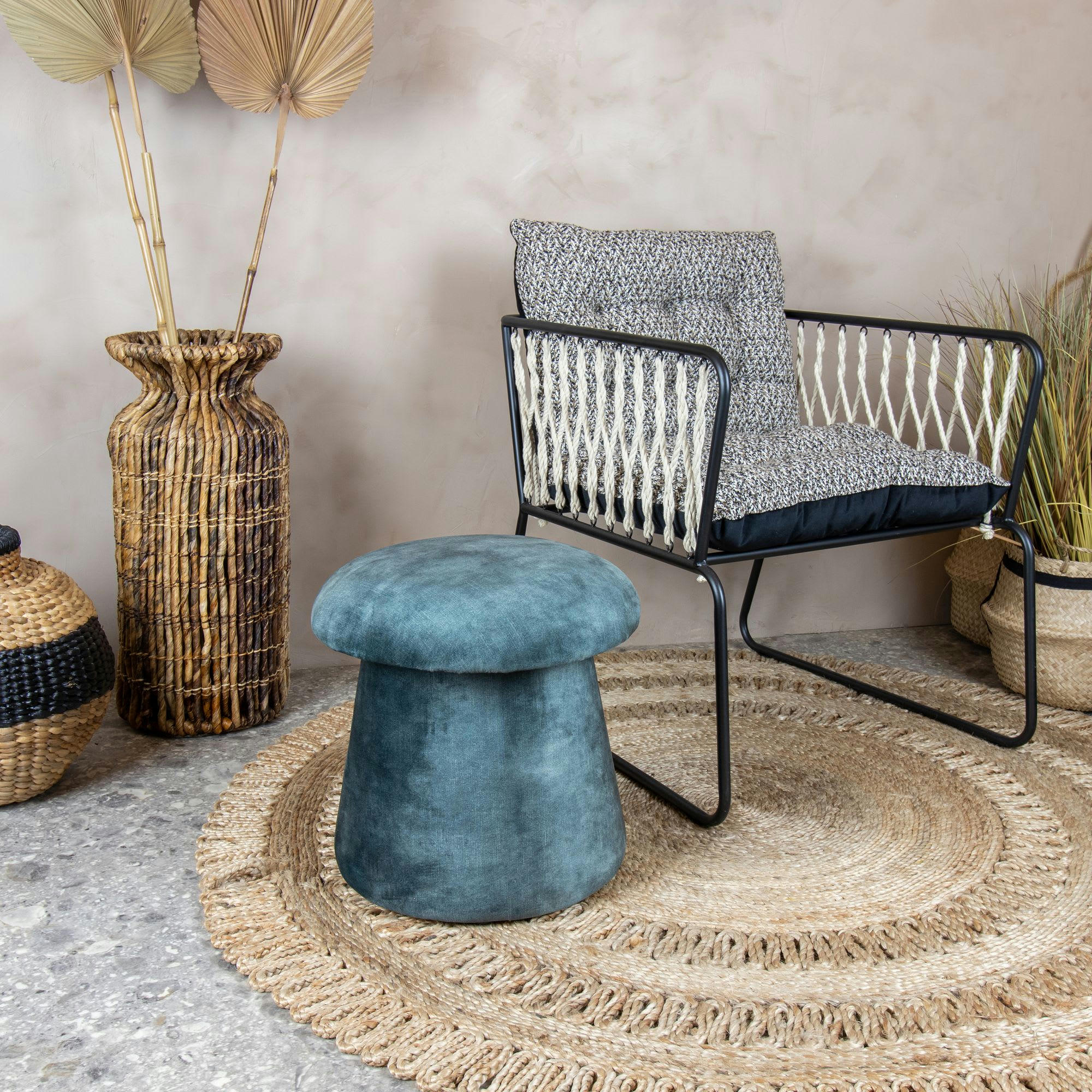 MUSE - Pouf en velours bleu