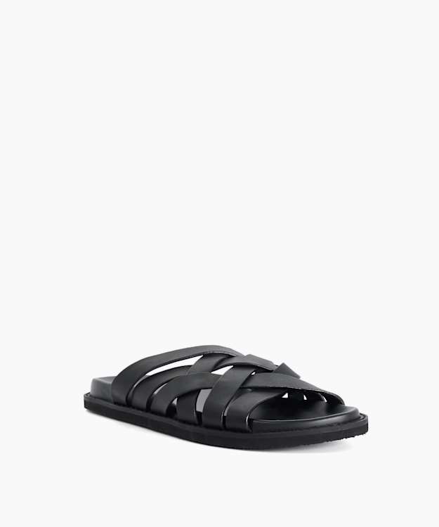 Iddris Black - Leather Woven Slip-On Sandals