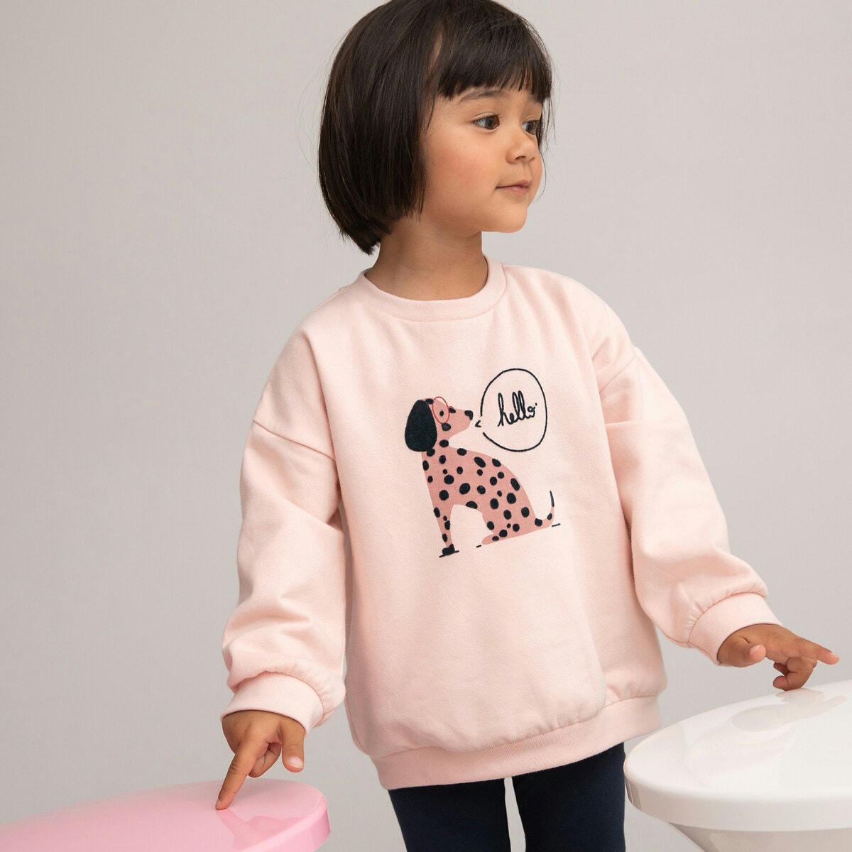 Sweat col rond en molleton, motif chien