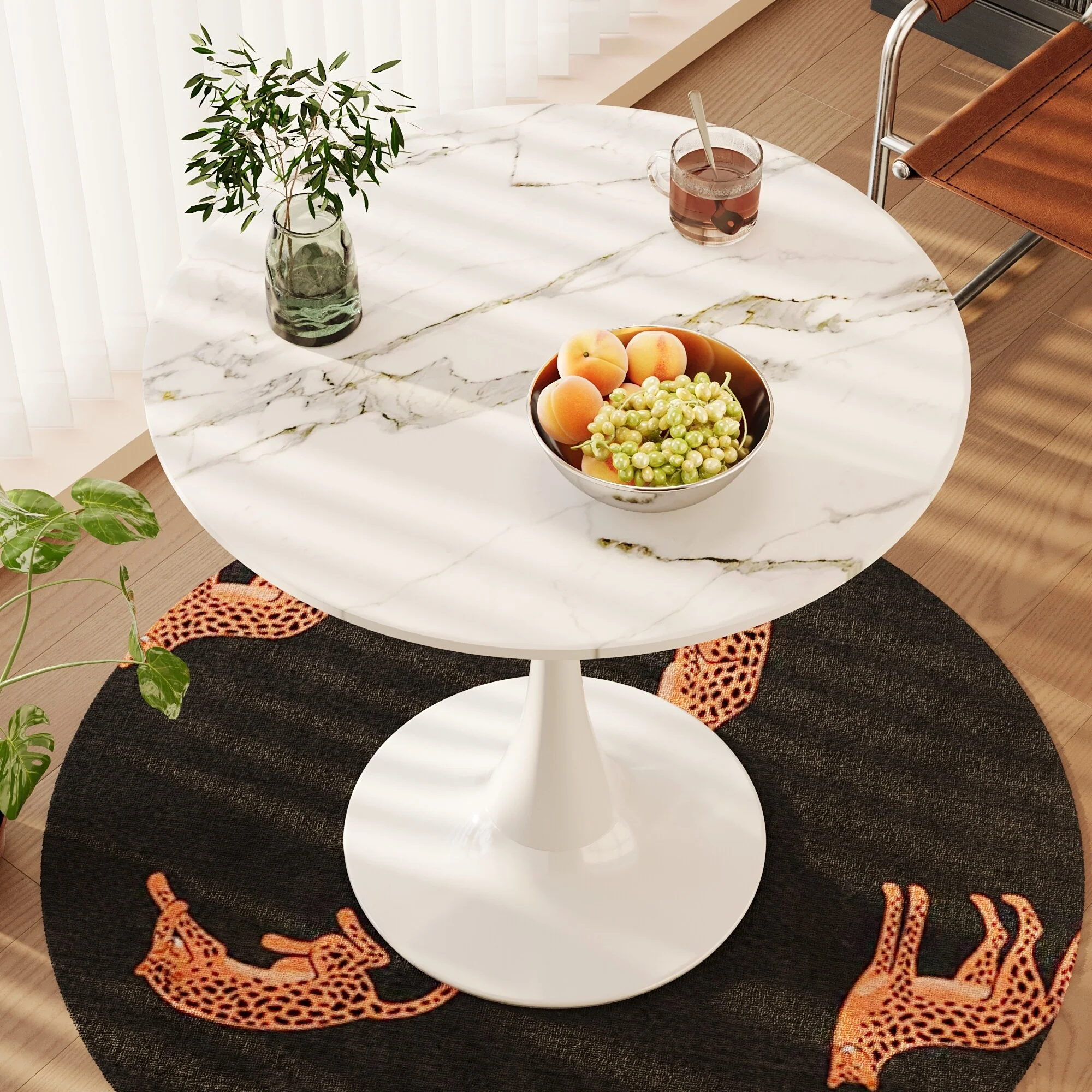 Modern Round Dining Table with Detachable Rust Proof Base and 12Min Assembly for Small Spaces Cafes and Modern Homes