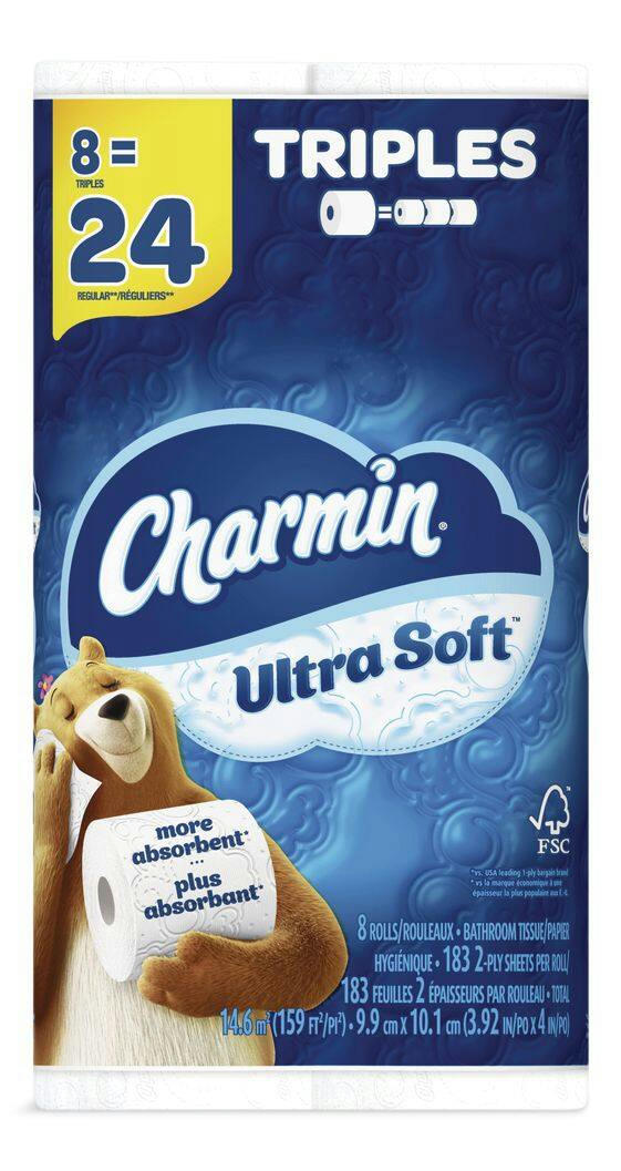 Charmin Ultra-Soft Triple Roll Bathroom Toilet Paper, 2-Ply, 8-pk