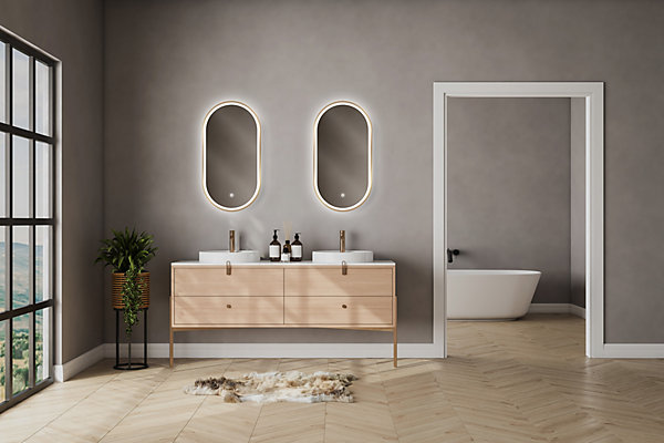 Miroir salle de bains éclairant à LED cadre doré oblong l.45 x H.85 x P.4 cm, anti-buée, MPGlass Céleste