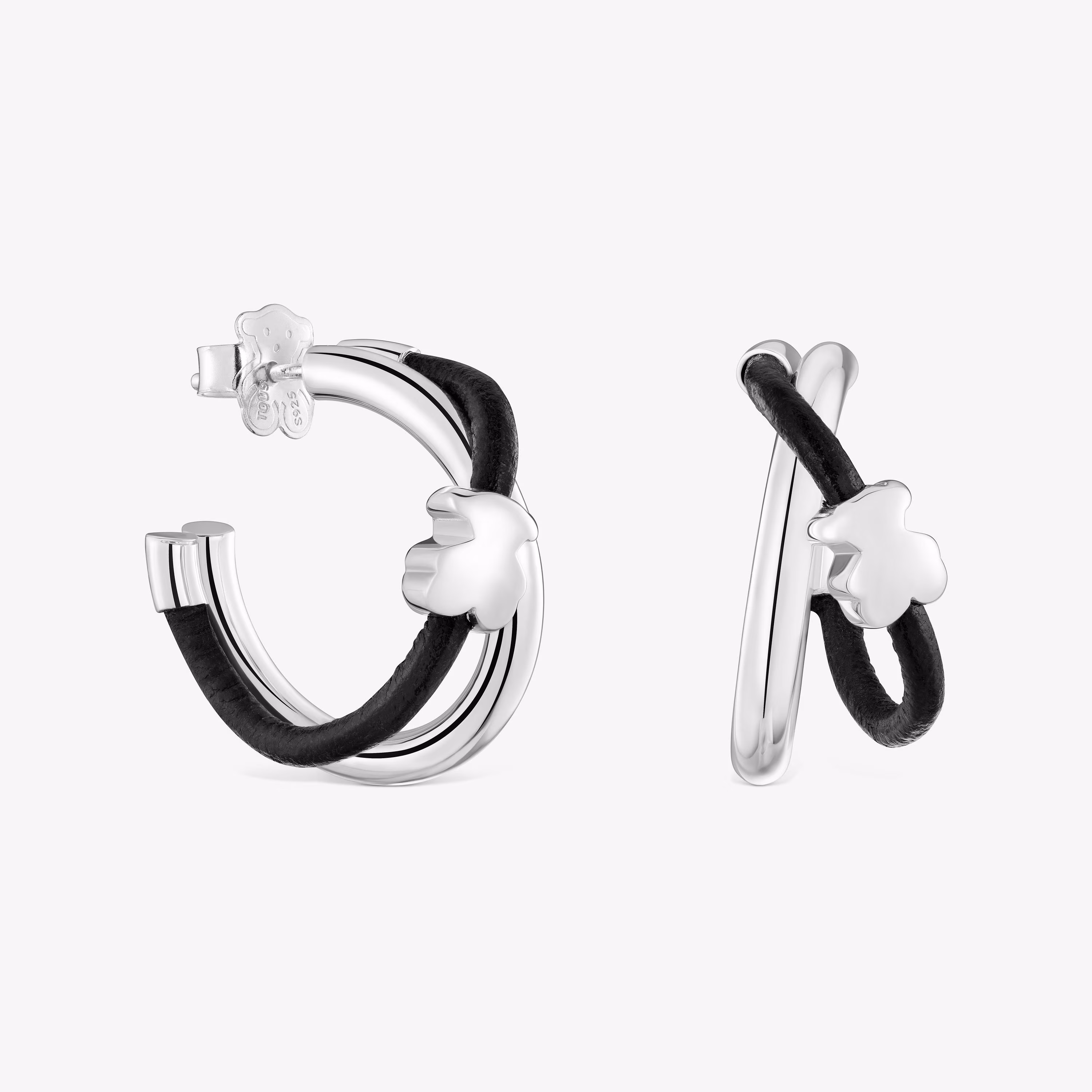 Pendientes de aro oso de plata y caucho 24 mm Bold Motif