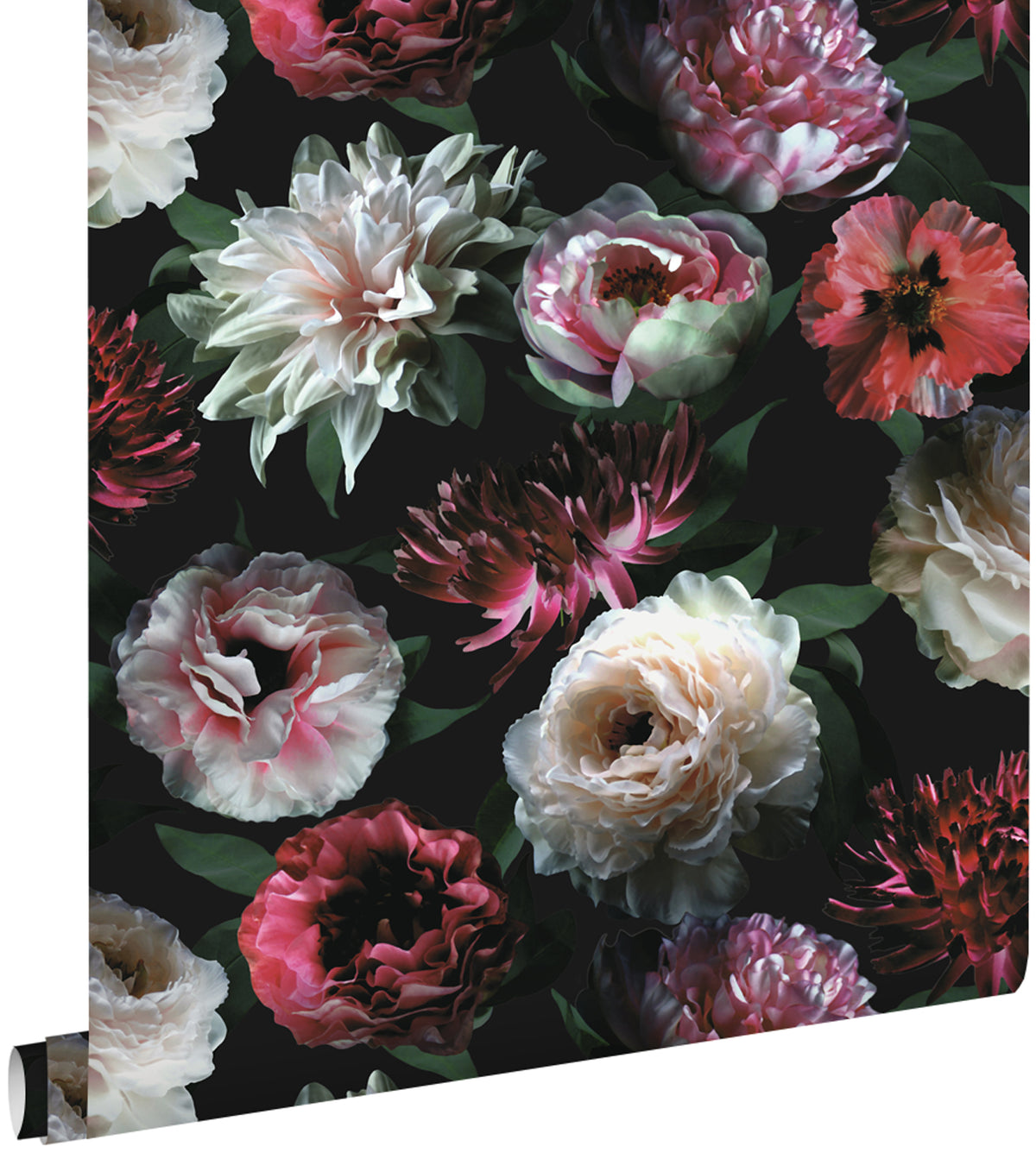ESTAhome behang bloemen roze, zwart en donkergroen - 53 cm x 10.05 m - 139168