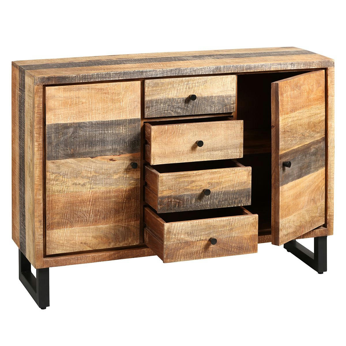 ODILON - ODILON - Buffet 2 portes 4 tiroirs en palissandre et métal noir