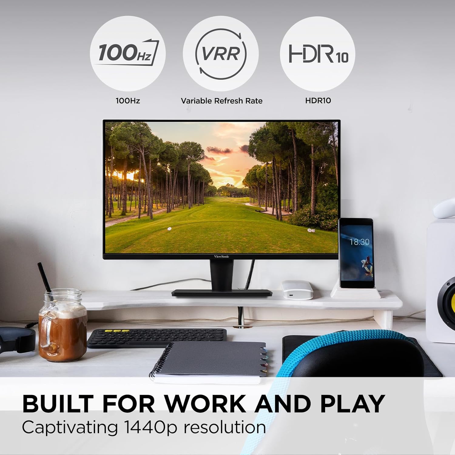 ViewSonic VS2725-2K 27 Inch QHD 1440p Monitor with 100Hz  HDMI  DisplayPort  and Variable Refresh Rate for Home and Office
