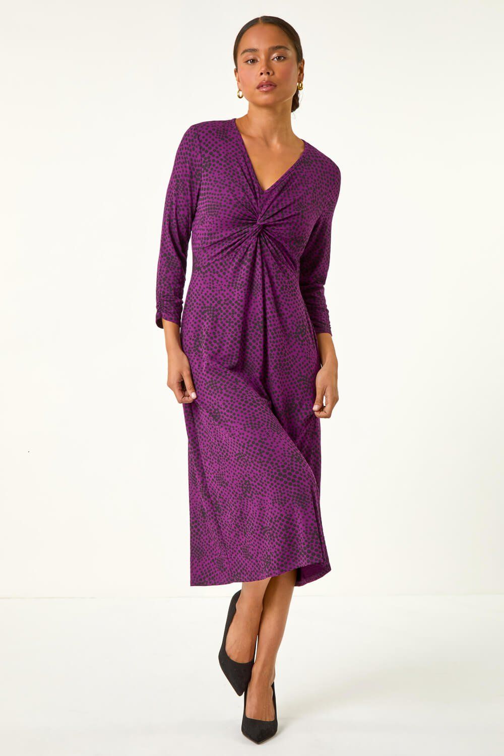 Roman Petite Twist Front V-Neck Midi Dress