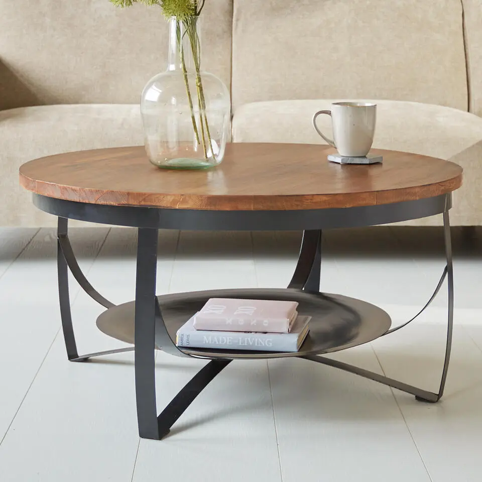 Industri?le salontafel Oxis 90 cm - Mangohout - Bruin