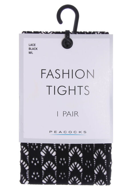 Womens 1pk Plain Black Lace Stripe Fashion Tights